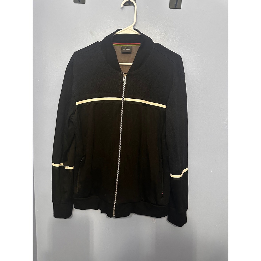 PS Paul Smith Mens Black Bomber Track Jacket White Stripe Full Zip Large L